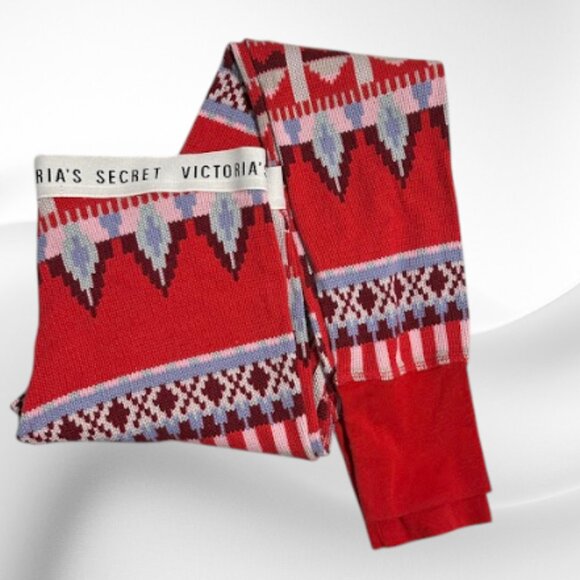 Victoria’s Secret Red Knit Leggings XS Nordic Holiday Print - Picture 3 of 9